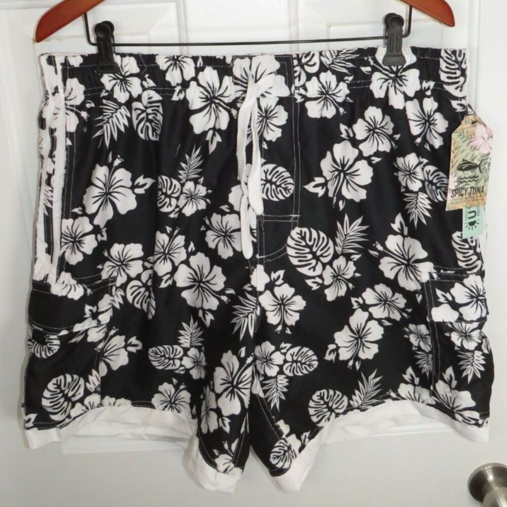 *NWT* SPICY TUNA Men's Hibiscus Hawaiian Print Board Shorts XL
